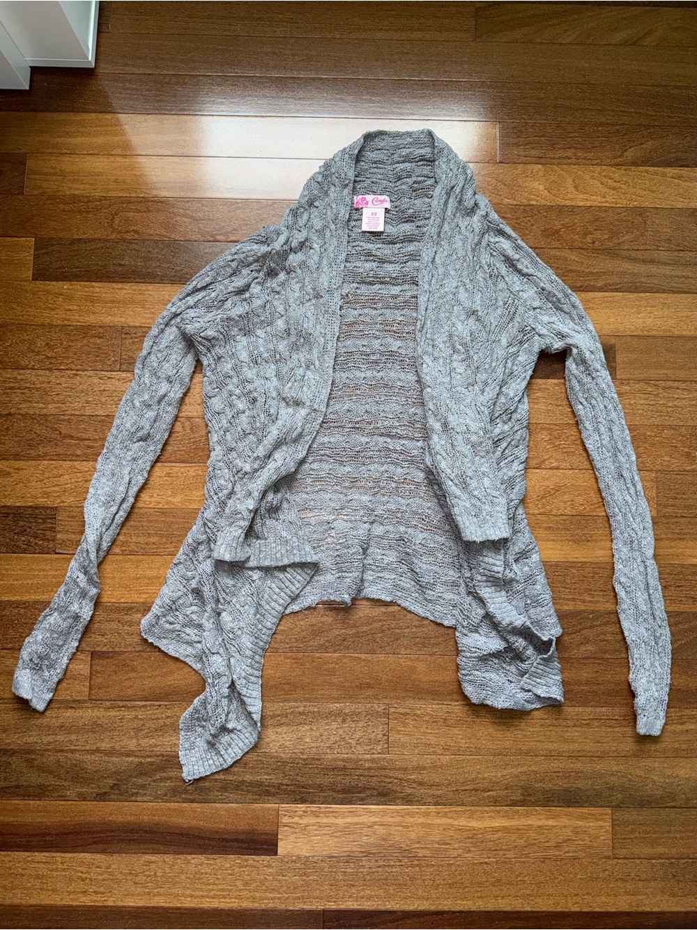 Candie's Light Gray Cable Open-Front Cardigan